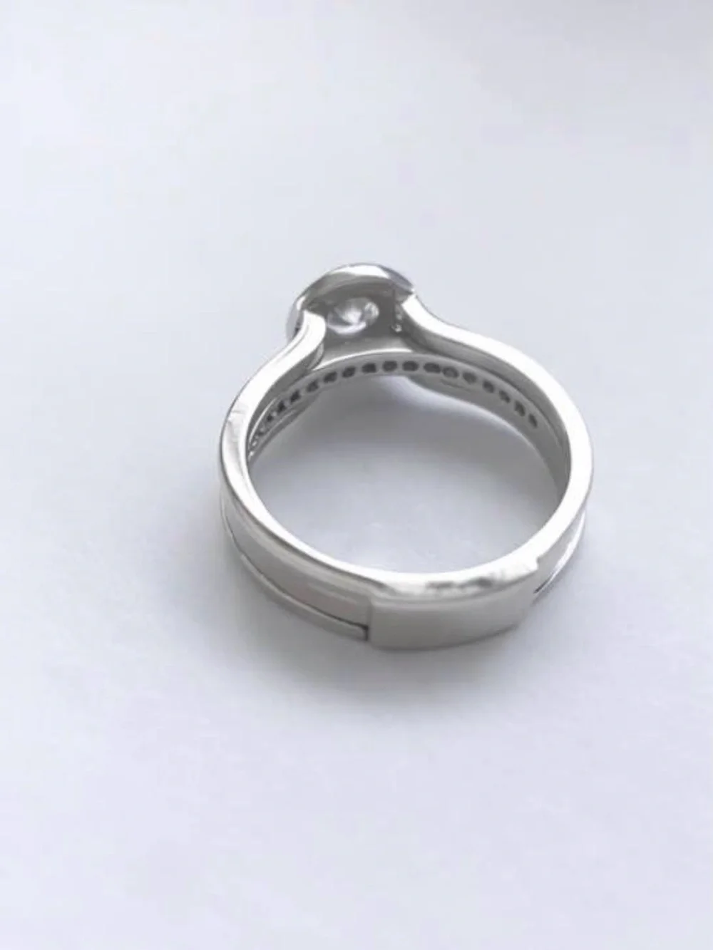 Elegant Silver-Tone Halo Engagement Ring with Clear Stones - White - Picture 3 of 4